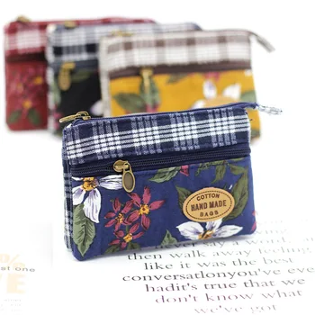 Модный цветочный многослойный кошелек из хлопчатобумажной ткани, женский кошелек для карт, сумка для мелочи, ретро-холщовые женские кошельки для рук, новинка 14
