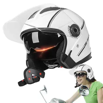 Мотоциклетные шлемы с двойным козырьком, мужские и женские шлемы для электромобилей, винтажные защитные моторные шлемы для взрослых 20