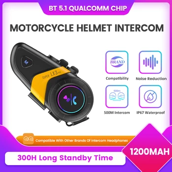 Мотоциклетный шлем Гарнитура Водонепроницаемый IPX67 500 м Bluetooth Домофон Мото Гарнитура Беспроводной Переговорное устройство 1200 мАч BT5.1 GPS Ai Voice 12
