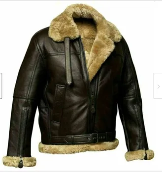Мужская кожаная куртка из плюша и утолщенной ткани, повседневный объемный накладной карман, молния, лацкан с необработанным краем, кофейное пальто 5