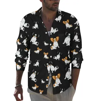 Мужская рубашка Papillon для собак, повседневные рубашки для любителей домашних животных, весенние блузки забавного дизайна с длинным рукавом, крутая идея подарка для одежды большого размера. 4