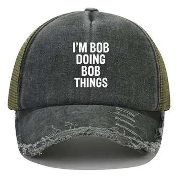 Мужская сетчатая кепка дальнобойщика, винтажная выстиранная потертая шляпа, уличные бейсболки с модным принтом, Летние повседневные бейсболки I'M BOB Snapback для мальчиков 10