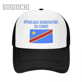 Мужская сетчатая кепка, шляпа с флагом Демократической Республики Конго и шрифтом Дальнобойщика для мужчин и женщин, бейсболки на открытом воздухе, круто 19