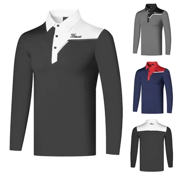 Мужская футболка для гольфа, весенне-осенняя спортивная одежда для гольфа, рубашки с длинным рукавом, дышащая рубашка поло сухой посадки для мужчин 16