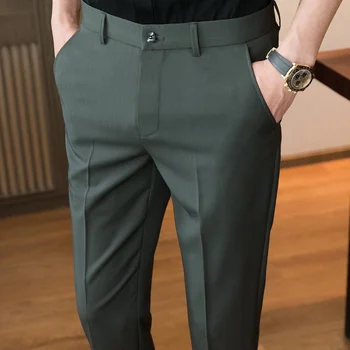 Мужские британские деловые капри Slim Fit, Корейские костюмные брюки для маленьких ножек, Тонкие эластичные Удобные офисные брюки свободного покроя, мужские 1
