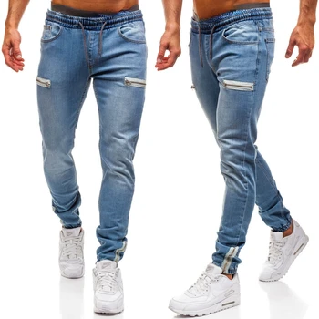 Мужские джинсовые брюки Повседневные спортивные джинсы с матовой застежкой-молнией для мужчин Уличная одежда большого размера Брюки во всю длину 10
