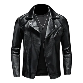 Мужские Кожаные куртки с диагональной молнией для мото-байкеров, Тонкие Пальто из искусственной кожи с локомотивом, Высококачественные Мужские Весенние Кожаные куртки 5XL 7