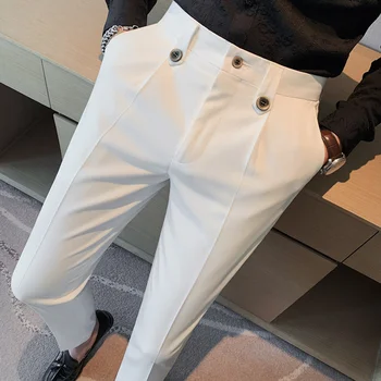 Мужские костюмные брюки 2023, Новый британский стиль, деловые Повседневные однотонные прямые брюки для мужчин, официальные брюки, мужская одежда 14