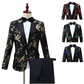 Мужские костюмы, 2 предмета, вышивка в виде дятлов, Черный лацкан с козырьком, смокинги для жениха, Деловой блейзер для шафера по индивидуальному заказу 7