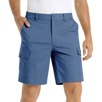Мужские летние шорты с множеством карманов Для комфорта И легкости, повседневные рабочие брюки из саржевого хлопка с эластичной резинкой на талии, мужские рабочие брюки 13