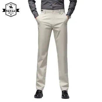 Мужские облегающие деловые повседневные брюки для костюма Модные формальные однотонные Прямые брюки Мужские Корейские Классические Тонкие Черные брюки 8