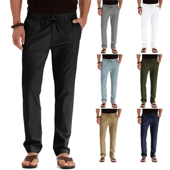Мужские повседневные брюки из хлопка с эластичной резинкой на талии, универсальные однотонные спортивные брюки для мужчин 15