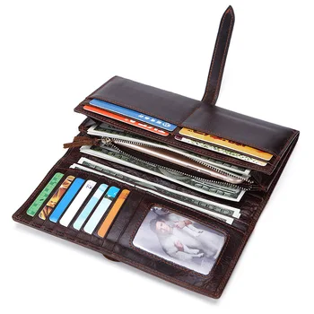 Мужской ретро-кошелек из натуральной кожи, длинный кошелек с RFID-блокировкой, Держатель для кредитных карт, Деловые кошельки-клатчи из вощеной кожи