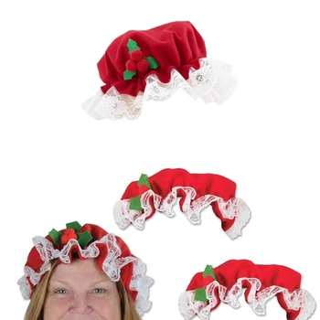 Мягкая шляпа миссис Санта с кружевом, идеально подходящая для рождественских вечеринок, наряжания в косплей 11