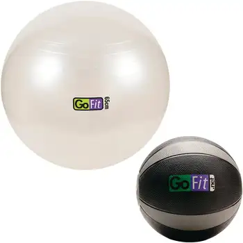 Мяч для медицины GF-MB12 (12 фунтов; серый) и мяч для упражнений GF-65BALL с насосом (65 см; белый)