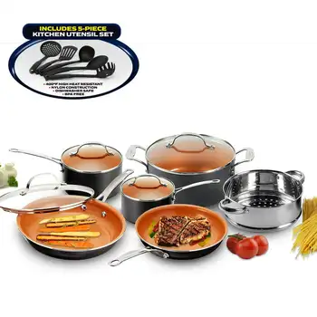 Набор кастрюль и сковородок с посудой, Набор посуды с антипригарным покрытием - Серый Кухонные принадлежности для приготовления пищи 17
