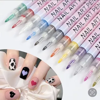 Набор ручек для граффити на ногтях 12 цветов, Наконечник ручки 0,5/0,7 мм, короткий стержень, Пластиковая Цветная блестящая и не выцветающая ручка для рисования акриловым пигментом 6