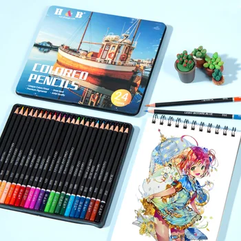 Набор цветных карандашей для рисования 24 шт Профессиональный художественный набор для рисования эскиза Масляными металлическими цветными карандашами Художественные школьные принадлежности 10