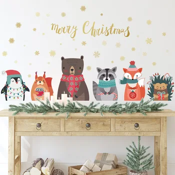 Наклейки с Рождеством Христовым для украшения дома, наклейки для декора стен, наклейки с мультяшными животными, наклейки на стены для детской комнаты, рождественские наклейки на окна 8