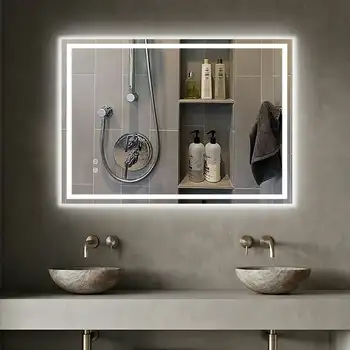 Настенное туалетное зеркало с подсветкой, светодиодное зеркало для ванной комнаты, водонепроницаемый IP54, 3000K-6000K, с регулируемой яркостью, энергосберегающий 3