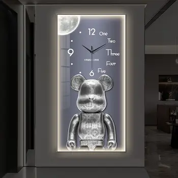 Настенные часы для домашнего декора с мультяшным медведем, большие часы со светодиодной подсветкой, модные наклейки для украшения интерьера, современный коридор 5