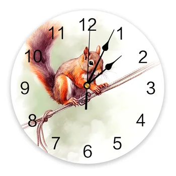Настенные часы с беличьими акварельными животными, большие современные кухонные обеденные Круглые настенные часы, Бесшумные подвесные часы для спальни 2