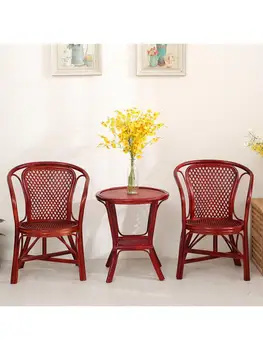 Настоящее плетеное кресло, спинка чайного стула для отдыха, стул для чайного домика, открытый балкон, Плетеное кресло, набор мебели из трех частей 17
