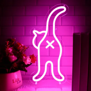 Неоновая вывеска с милой кошачьей попкой, светодиодные неоновые вывески для декора стен, украшения спальни, День рождения, бар, паб, клуб, любители домашних животных 16