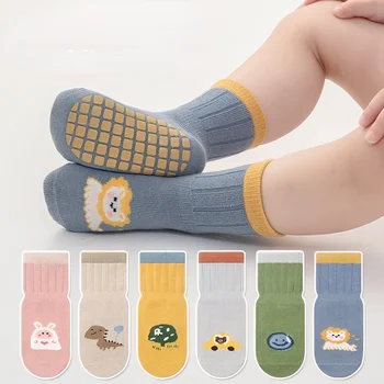 Нескользящие носки для новорожденных с мультяшными животными, удобные детские носки для пола 14