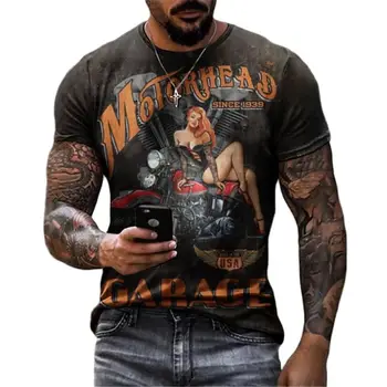 Новая винтажная мужская футболка с 3D-принтом с надписью на мотоцикле, мужская футболка для велоспорта, Винтажный топ с коротким рукавом размера Плюс, мужская футболка 6