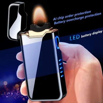 Новая дуговая USB-электрическая зажигалка Металлическая перезаряжаемая зажигалка для сигар с батарейным дисплеем, зажигалка с большим пламенем в подарок 18