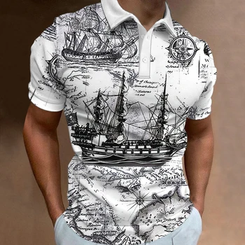 Новая летняя мужская рубашка-поло с коротким рукавом и воротником-поло с 3D принтом парусного спорта, Гавайская модная футболка, повседневный уличный топ 18