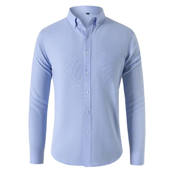 Новая мужская рубашка из ткани Оксфорд, мужская повседневная рубашка с длинным рукавом, стильная однотонная приталенная рубашка 7