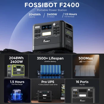 Новая Портативная Электростанция Fossibot F2400 с быстрой зарядкой за 2 часа 2048 Втч/51,2 В Безопасный Солнечный Генератор LiFePO4 Мощностью 1100 Вт С Максимальной Входной мощностью 9