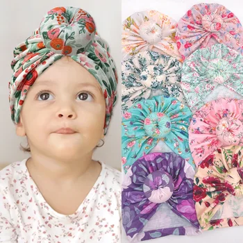 Новая шляпа для мальчиков и девочек с цветочным рисунком, Тюрбан, Мягкая Индийская Шляпа, Детская Шапочка для новорожденных, аксессуары для повязки на голову 0-2 Лет 10