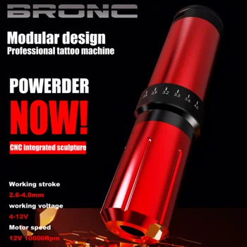 Новейшая регулируемая беспроводная тату-машина BRONC 4mm Storke DC 12V Swiss Motor Tattoo Rotary Pen Machine с аккумулятором емкостью 2100 мАч 2