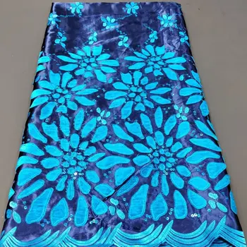 Новейшая синяя африканская бархатная кружевная ткань 2023 года выпуска, высококачественная популярная нигерийская шелковая ткань с лазерной вышивкой, французское платье 5 ярдов 6