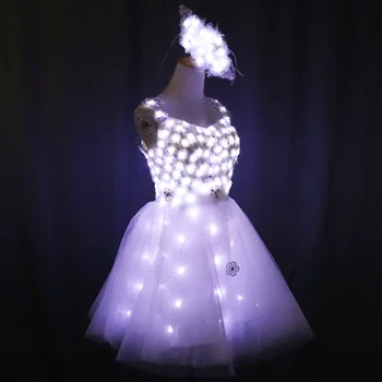 Новоприбывшая невеста загорается светящейся одеждой, светодиодный костюм, балетная пачка, Светодиодные платья для танцев, юбки для свадебной вечеринки 9