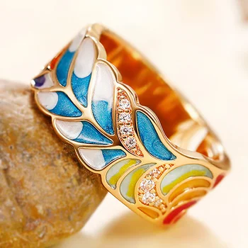 Новые Женские кольца с цветной эмалью для вечеринки с эстетичным рисунком, роскошные кольца золотого цвета, необычные подарочные модные украшения