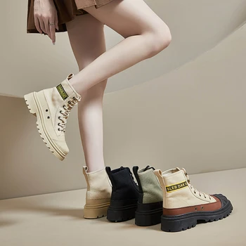 Новые Женские Рабочие ботинки В Корейском стиле, Уличные Альпинистские ботинки, Кожаные Дышащие Повседневные Модные ботинки На шнуровке, Zapatos Mujer 19