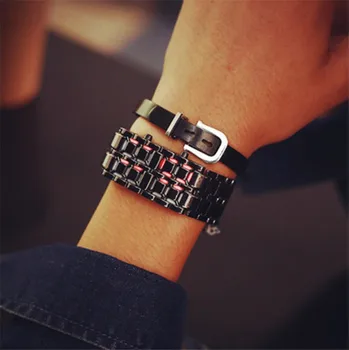 Новые модные мужские и женские часы-браслет из лавового железа Samurai Metal со светодиодной подсветкой, наручные часы, полностью стальные цифровые часы Fire, прямая поставка 1