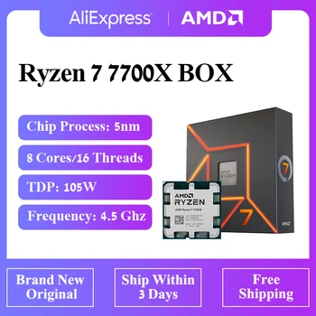 Новый Игровой процессор AMD Ryzen 7 7700X R7 7700X С Коробкой 4,5 ГГц, 8-Ядерный 16-Потоковый 5-Нм L3 = 32M 100-000000591, Сокет AM5 Без Кулера 6