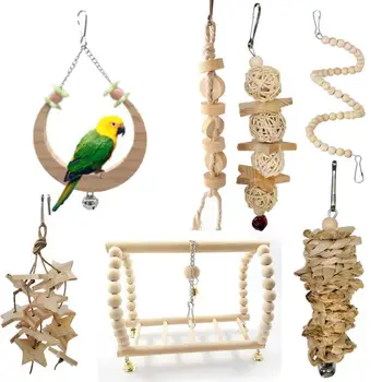 Новый набор игрушек для птиц-попугаев Изделия из дерева Набор для домашних птиц Комбинированные игрушки для дрессировки попугаев Лестница Игрушка для птиц Качели Мяч Колокольчик Стоячий 13