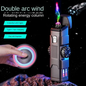 Новый Пальчиковый Гироскоп Персонализированный Светодиодный Красочный Свет USB-Зажигалка Для Зарядки Металлическая Крутая Вращающаяся Гироскопическая Ветрозащитная Двойная Дуговая Зажигалка 8