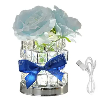 Ночник с имитацией цветка розы, 3-цветная хрустальная настольная лампа, Искусственный букет роз, настольная лампа с противоскользящим основанием 17