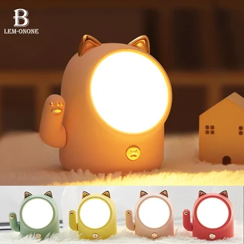 Ночной светильник Lucky Cat с регулируемой яркостью, сенсорный выключатель, зарядка через USB, прикроватные светильники, настольная лампа, декор спальни для детей, подарки 12