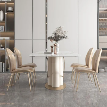 Обеденный стол из итальянской светлой доски класса люкс в стиле Рок Для большой маленькой квартиры, Современный Простой Прямоугольный кухонный гарнитур высокого класса