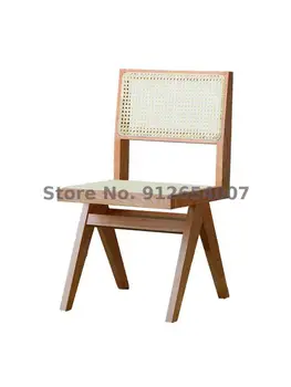 Обеденный стул из ротанга из массива дерева, средневековая богемная мебель, Простой современный стул в стиле бревен, Скандинавский стул для учебы 5