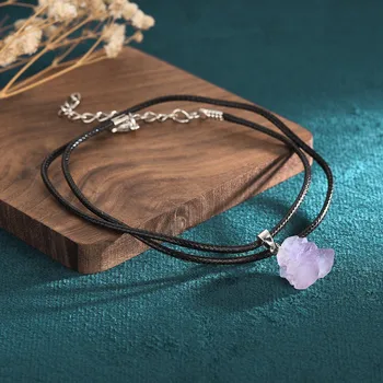 обычное ожерелье из фиолетового хрусталя с грубой подвеской, цилиндрическое ожерелье из грубой каменной личности, ювелирные изделия 19