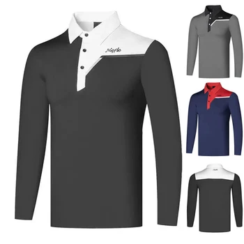 Одежда для гольфа, Новый осенний мужской эластичный топ, Модный спорт на открытом воздухе с длинным рукавом, высококачественная рубашка-поло с защитой от скатывания